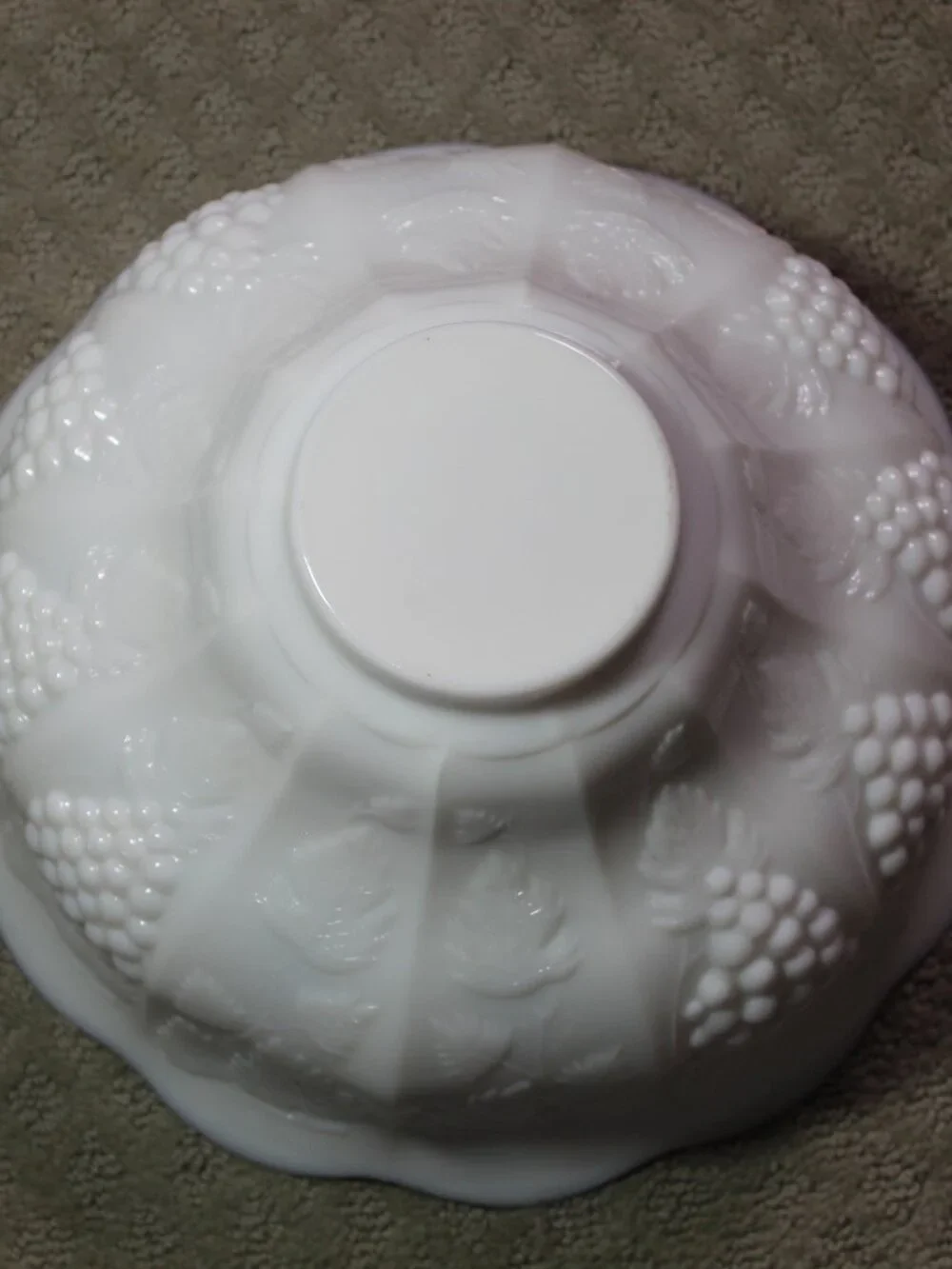 Vtg Anchor Hocking White Milk Glass Grapevine Punch Bowl Set w Base & 11 Cups